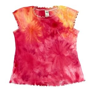 Shades of Summer Girly Ice Tie Dye Tee 5/6 Pink Yellow Flowers